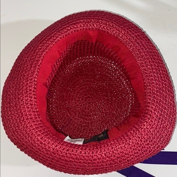 Red Hat Society Casual Straw Hat Purple Ribbon Summer Floppy Relaxed Bohemian - Picture 12 of 13